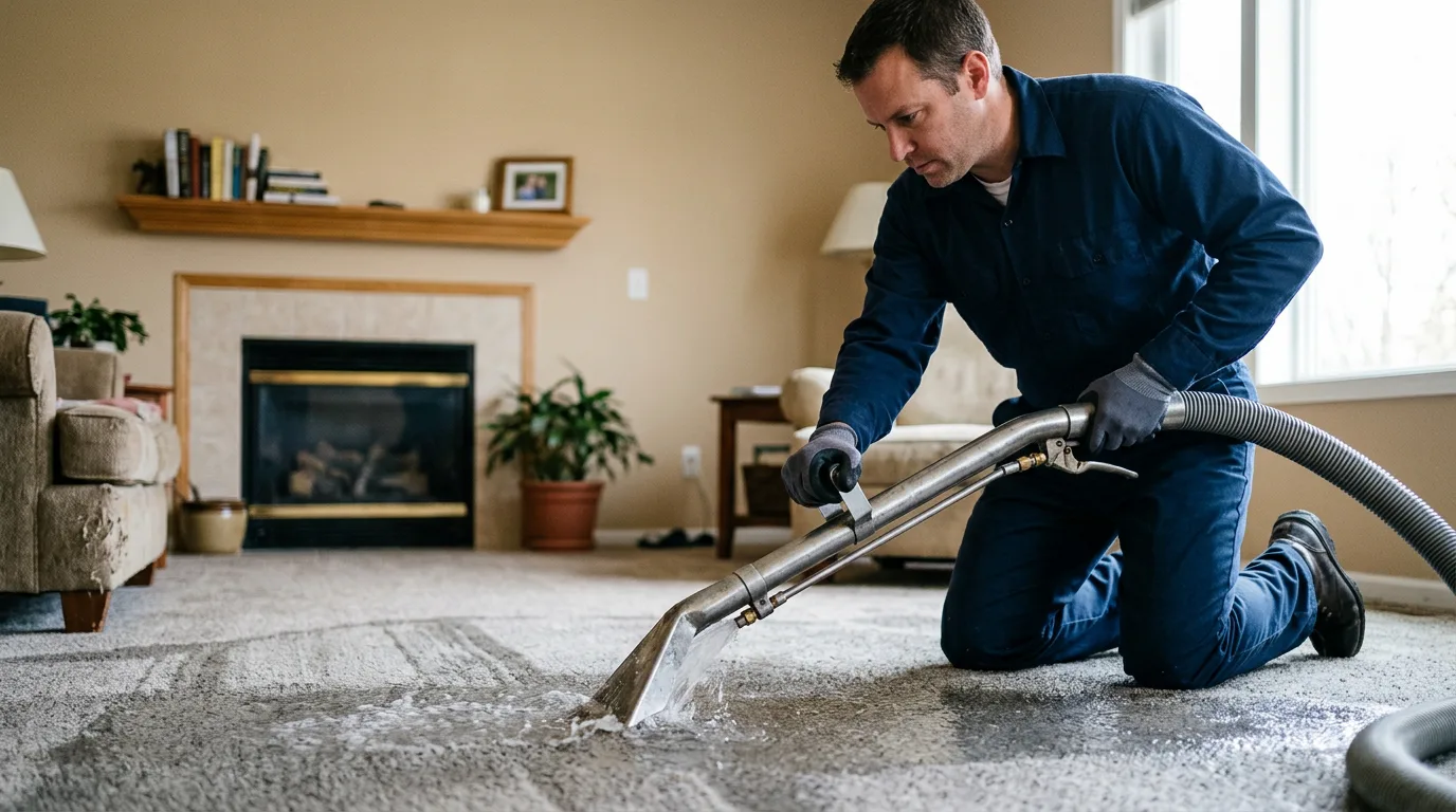 Water damage restoration technician working near Patchogue, NY
